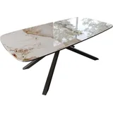 DeLife Esstisch Edge, Boot Keramik Minas Melange Weiß-Beige 200x100 Kreuzgestell Rechteck Sc beige Gerade Kante Boot | 200 cm x 76 cm x 100 cm