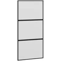 Mokuyary Schiebetür aus gehärtetem Glas und Aluminium, schwarz, 102,5 x 205 cm, Glasschiebetür für Badezimmer, Wohnzimmer, Küche, schwarz und matt, Muster 2 horizontale Stangen
