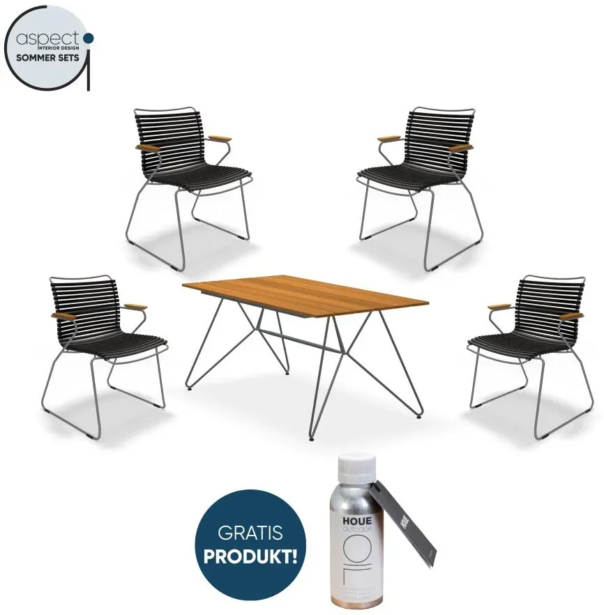 Houe Set aus SKETCH Dining Table 160cm und 4x Click Dining Chair mit Bambusarmlehnen Black