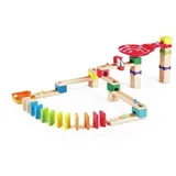 Hape Kugelbahn Erlebnis Murmelbahn mit Domino, 50 teilig zweispurig mit Glocke Trichter Korb ab 3 Jahren beige