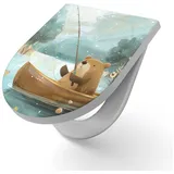 DEQORI WC-Sitz 'Bär auf Angeltour', WC Toilettensitz bedruckt Klobrille Toilettendeckel Motiv WC-Brille braun