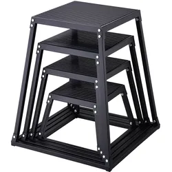 VEVOR 4-teilige Plyometrische Sprungboxen, 305/458/609/762 mm Plyometric Box Schwarz, Rutschfestes Fitness-Übungs-Step-Up-Box-Set für Heim-Fitness-Training, Konditions-Krafttraining, Jump Training