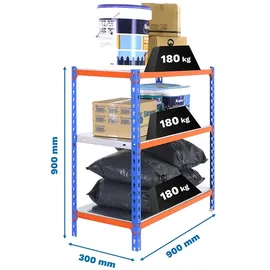 simonclick Lagerregal Stahl 900x900x300 mm Blau/Orange