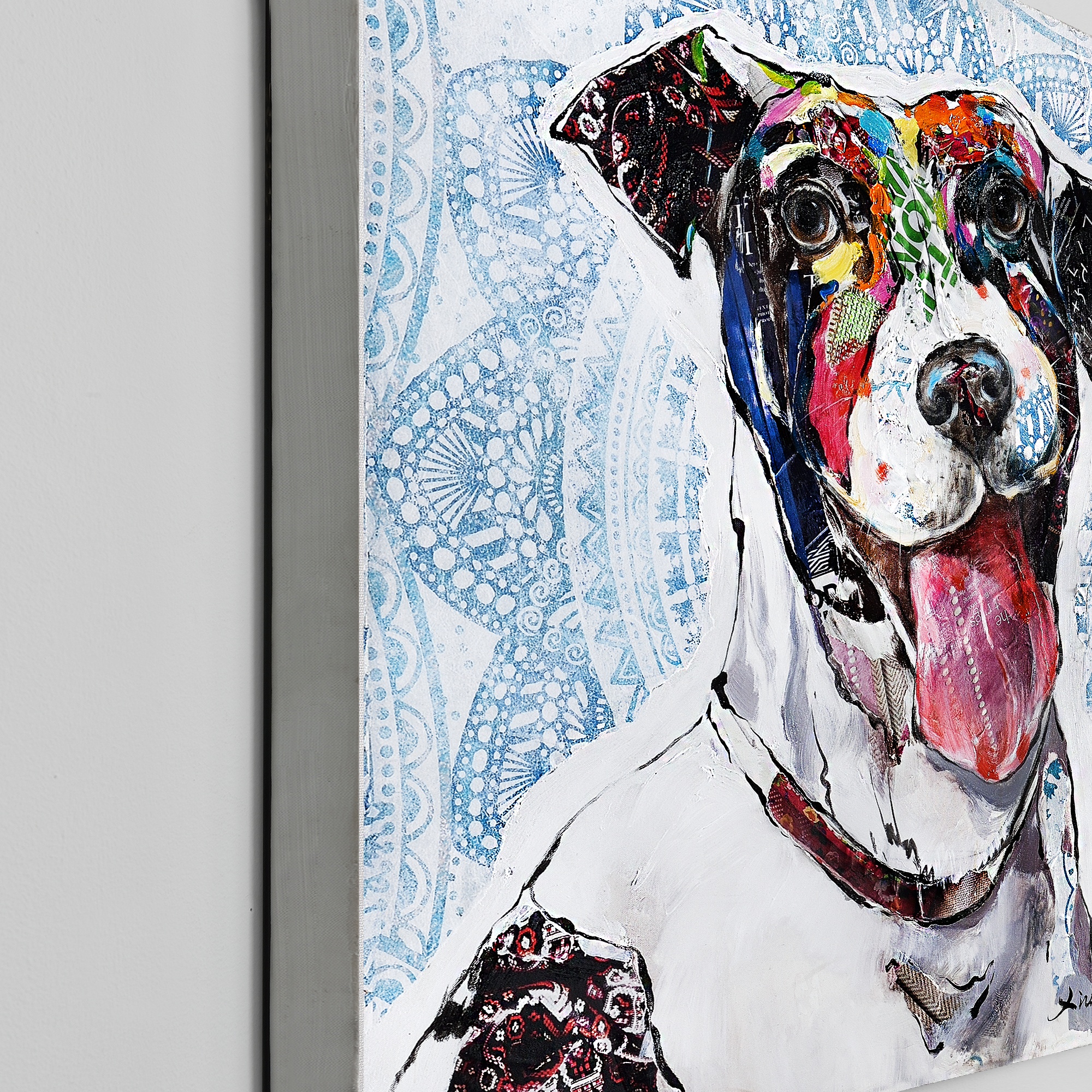 Wandbild 80x80cm Hund Handgemalt Leinwand GERAHMT Acryl Gemälde