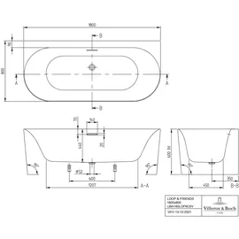 Villeroy & Boch Loop & Friends Vorwandbadewanne 80 x 180 cm (UBA180LOF9CS00V-01)