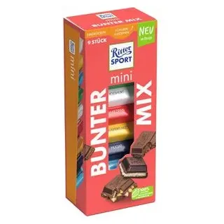 Ritter Sport Ritter-Sport Minischokolade Mini Turm Bunter Mix, Minischokoladentäfelchen, 9 Stück, 150g