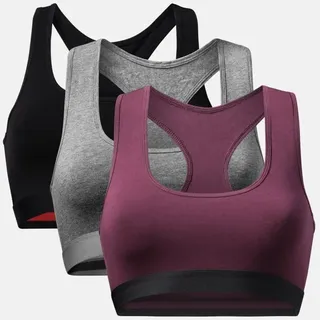 BIO-BAUMWOLL BRALETTE - 3-Pack - Schwarz | Dunkelgrau | Rot - S
