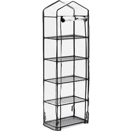 Relaxdays Gewächshaus Balkon, HBT: 193 x 58 x 36 cm, 5 Etagen, Eisen & PVC-Folie, Foliengewächshaus, transparent/schwarz