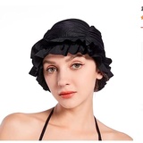 Schwimmkappe Damen Sommer Badekappe Ohrenschutz Badehaube Anti Rutsch Schwimmhaube Mode Plissiert Bademütze Madchen Swimming Cap Elastisch Badekappe für Lange Kurze Lockiges Haar