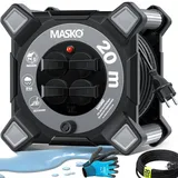 Masko MASKO® Kabeltrommel Verlängerungskabel mit Schutzkontaktsteckdosen & Wickelgriff Outdoor Kabelaufroller Thermoschutz Gerätetrommel IP44 1000W ~ 3000W inkl. Tragegriff und Montagehandschuhe