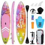 Puluomis SUP Board mit Sitz 335cm, Stand Up Paddle Boards Set, Paddling Paddelboard Surfbrett Aufblasbar, Pumpe Tragetasche, MB. bis 150Kg Pink Rosa - Rosa/Bunt