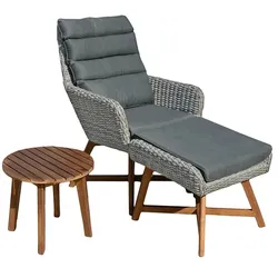Lounger-Set Gartenliege Lounge Sessel Hocker Beistelltisch Grau inkl. Auflagen