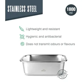 Lacor - 64612 - Rechteckiger Ecoinox-Lebensmittelbehälter, Edelstahl 18/10, 1800 ml, Geeignet für Mikrowelle, Backofen, Gefrierschrank und Geschirrspüler, luftdicht, 4 Clipverschlüsse, BPA-frei