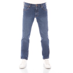 Wrangler Jeans Herren Stretch Regular Straight Fit Greensboro Straight Fit Basement Blau Normaler Bund Reißverschluss L 32