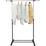 Smbcgdm Kleiderständer auf Rollen Kleiderständer zum Aufhängen von Kleidung, freistehend höhenverstellbarer Kleiderständer aus Edelstahl für Kleidung, Wäscheständer mit Rollen Schwarz