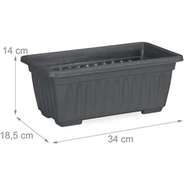 Relaxdays Blumenkasten 4er Set, drinnen & draußen, eckiger Blumentopf, HxBxT: 14 x 34 x 18,5 cm, Kunststoff, anthrazit