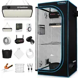 plantigrow Growbox Komplettset 150W LED Vollspektrum Dimmbar, Carbon-Filter, Ventilator, 100 x 100 x 200 cm Schwarz