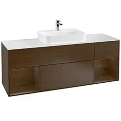 Villeroy und Boch Finion Waschtischunterschrank G451GNGN 160cm, Abdeckplatte white matt, Emotion, Regale Walnut veneer, Walnut veneer