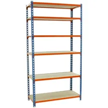 Simonrack Schwerlastregal, Lagerregal, 250x90x30 cm, Traglast pro Boden: 150 kg, 6 Stk., Stecken, Blau/Orange)