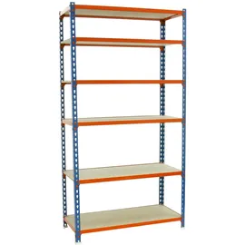 Simonrack Schwerlastregal, Lagerregal, 250x90x30 cm, Traglast pro Boden: 150 kg, 6 Stk., Stecken, Blau/Orange)