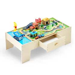 VEVOR Holz Aktivitätstisch 62-teilig 3-in-1-Eisenbahnset für Kinder ab 3 Jahren