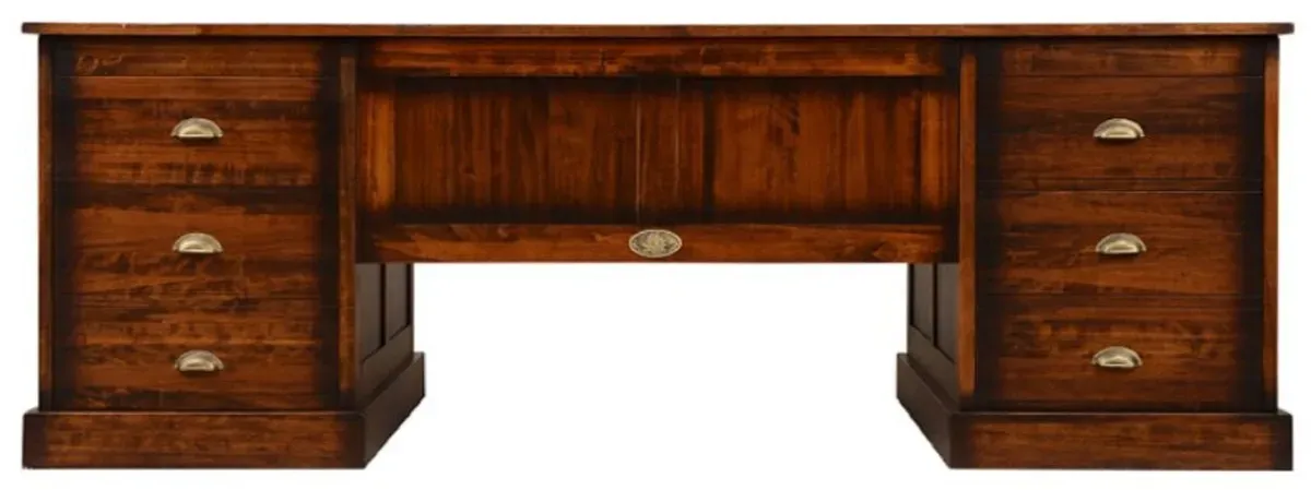 Casa Padrino Luxus Vintage Stil Schreibtisch Braun 220 x 95 x H. 78,5 cm - Massivholz Bürotisch mit 12 Schubladen - Vintage Stil Büro Möbel - Luxus Büro Möbel - Massivholz Büro Möbel