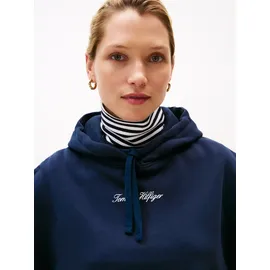 Tommy Hilfiger Kapuzensweatshirt "CLASSIC SCRIPT FLEECE HOODIE", Damen, Gr. XS (34), blau (schwarz night navy), Sweatware, Obermaterial: 77% Baumwolle, 23% Polyester, unifarben, normal, Rundhals, Sweatshirts