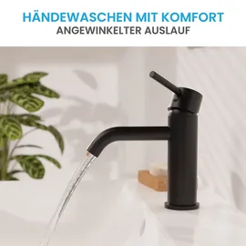 Bächlein Badarmatur Susara mit gebogenem Auslauf, Design Einhebelmischer mit langlebiger Keramikkartusche und Montage-Set, Bad Wasserhahn Matt Schwarz