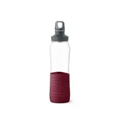 EMSA Drink2Go Trinkflasche Glas, 0,7 Liter N3100700 , 1 Trinkflasche, Farbe: Weinrot