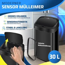 Kesser KESSER® Sensor Mülleimer Küche Automatik mit Bewegungssensor Abfalleimer & Soft-Close-Deckel Müllbehälter mit Touch-Bedienfeld & Sensor LCD-Display Edelstahl inkl. Müllsackhalter