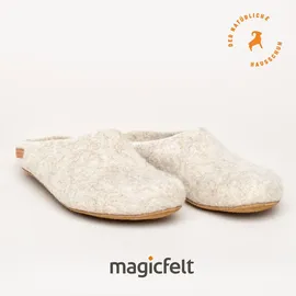 MagicFelt Filz Pantoffeln Aus 100% reiner Shetlandwolle, Mit Ledersohle, Anatomisch geformt - Beige | 37
