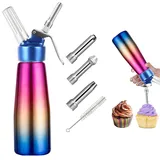 YOUNIEYO Professioneller Sahnespender aus Aluminium, Robuster Sahnebehälter mit 3 Dekorierdüsen, 500 ml Gourmet-Sahnespender