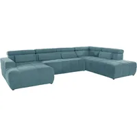Wohnlandschaft DOMO COLLECTION "Brandon viele Bezugsarten, auch in Cord und Leder, incl. Nierenkissen", blau (türkis), B:359cm H:80cm T:228cm, Kunstleder SOFTLUX, Luxus-Microfaser in Antikleder-Optik (100% Polyester), Luxus-Microfaser (100% Polyester), Sofas, mit Sitztiefenverstellung, Luxus-Microfaser in Lederoptik, braun