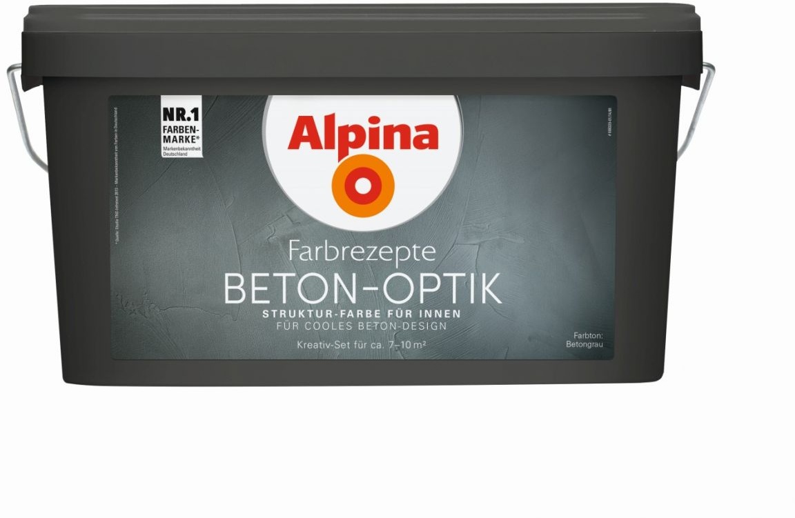 Alpina Innenfarbe Beton-Optik 3 L Basis und 1 L Finish, Dunkel Grau matt