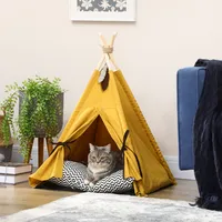 PawHut Katzenhöhle, Katzenzelt, Tierbett im Tipi-Design, Katzenhaus, Gelb