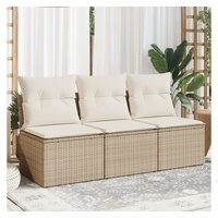 vidaXL Loungesofa Gartensofa mit Kissen 3-Sitzer Beige Poly Rattan beige