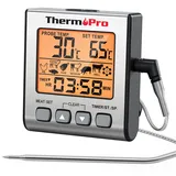 ThermoPro Digitales Fleischthermometer Grillthermometer Bratenthermometer Ofenthermometer mit Timer und Hinterbeleuchtung Temperaturbereich bis 300°C Küchenthermometer für BBQ Grill Smoker
