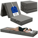 bellamio Lomme Premium Klappmatratze Dunkelgrau – Gästematratze klappbar, extra hoch 15 cm – Faltmatratze 75x195 cm – Reisematratze waschbar – Faltbare Matratze mit Tragegriffen – Bandscheibenwürfel