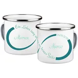 Geschenke 24 Emaille Tasse personalisiert Unendlichkeitszeichen (Türkis): Personalisierte Tasse Kalenderblatt, Tasse mit Namen, Tasse mit Spruch - Valentinstagsgeschenk, Partner Geschenke