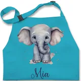 Kinderschürze Schürze Kinder Jungen Mädchen - Zootiere - Elefant Dickhäuter Grauer Riese Rüsseltier - 7-14 Jahre - Türkis - personalisierte elefanten geschenke kind elefantenmotiv elephant - 7-13 Jahre