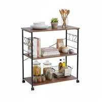 Relaxdays Küchenrollwagen mit 3 Ablagen Dunkelbraun,Schwarz