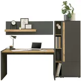 furn.design Büromöbel Set in grau matt und Wotan Eiche mit Schreibtisch, Aktenschrank und 2 x Regal für Homeoffice