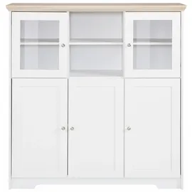Home Affaire Highboard HOME AFFAIRE "Nanna", weiß (weiß, sonomaeiche), B:118cm H:125cm T:39cm, FSC-zertifizierter Holzwerkstoff, MDF, Sideboards, Highboard, Vitrine in Eichen-Optik, Breite 118 cm