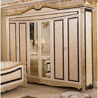 Casa Padrino Kleiderschrank Luxus Barock Schlafzimmerschrank Weiß / Beige / Schwarz / Gold - Prunkvoller Massivholz Kleiderschrank im Barockstil - Barock Schlafzimmer & Hotel Möbel - Edel & Prunkvoll