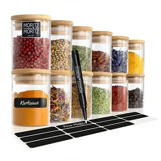 Moritz & Moritz Gewürzgläser-Set rund je 125ml Tafelsticker & Stift 12tlg.