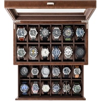 TAWBURY Uhrenbox 24 uhren - Uhren aufbewahrung mit Schublade | Uhrenbox Herren | Braun Extra Großer Uhrenkasten 24 uhren | 24 Watch Box for Men