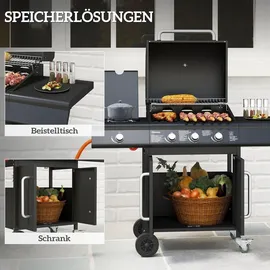 Outsunny Gasgrill Grillwagen 118,5 x 56 x 110 cm Schwarz