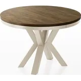 WFL GROUP Runder Ausziehbarer Esstisch im Loft-Stil - Industrieller Tisch mit Beige Cashmere Metallbeinen - Platzsparender Tisch für Wohnzimmer - Lefkas Eiche - 100 bis 180 cm