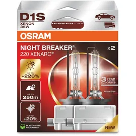 Osram XENARC NIGHT BREAKER 220, D1S +220% mehr Helligkeit, Xenon-Scheinwerferlampe, 66140XN2-2HB Xenon Leuchtmittel 200 35W, 85V
