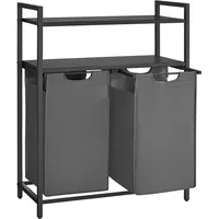 VASAGLE Wäschekorb, 2 x 46 l mit 2 Ablagen